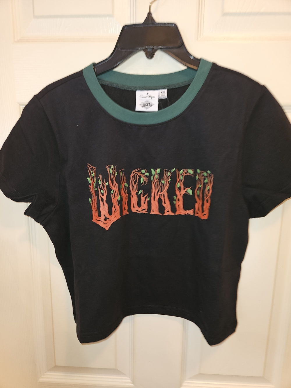 Wicked Graphic Crop Tee with Green Trim